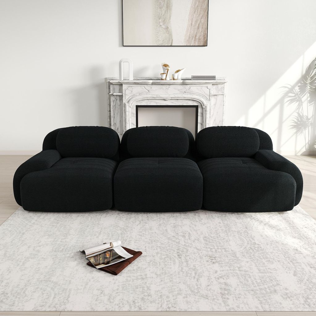 3-Sitzer-Sofa aus Premium-Cordsamt, modular kombinierbar, rutschfest, ohne Montage, ergonomische Armlehnen und hochelastische Polsterung für Wohnz...