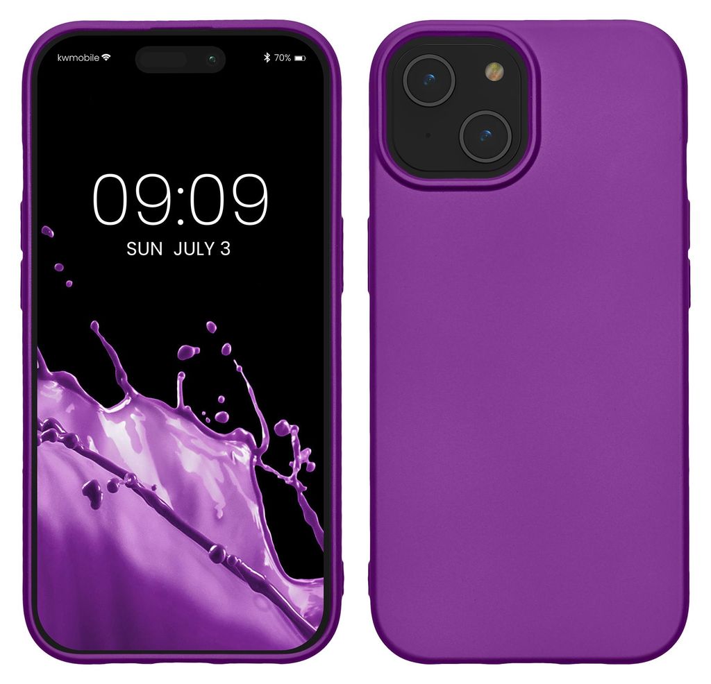 kwmobile Handyhülle für Apple iPhone 15 Hülle - Silikon Case metallisch schimmernd - Schutzhülle Cover - Metallic Violett