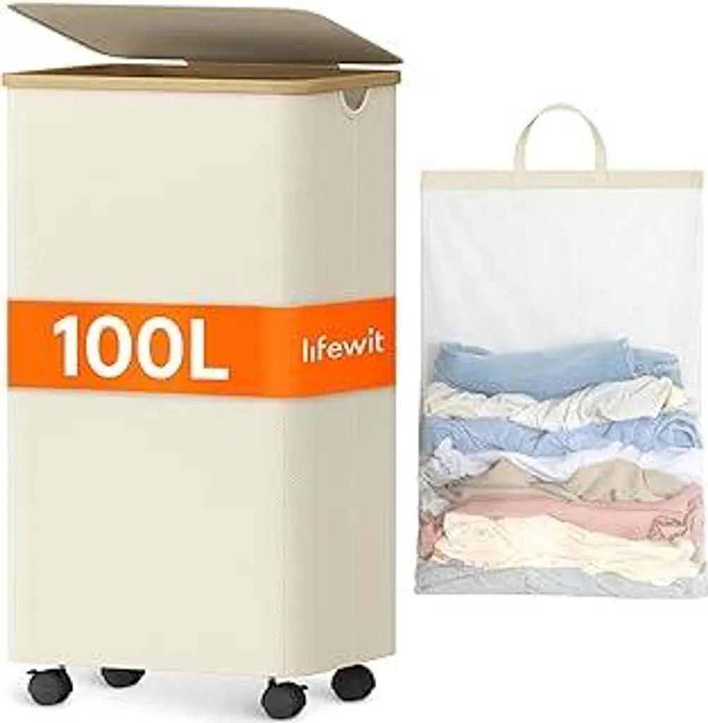Cesto Biancheria 100L Lifewit Bianco: Design Pieghevole e Ruote
