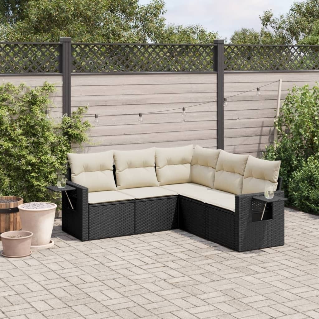 Maison Exclusive - 5-tlg. Garten-Sofagarnitur mit Kissen Schwarz Poly Rattan