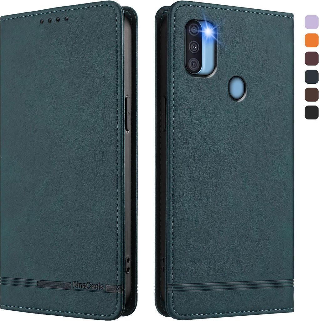 Hülle für Samsung Galaxy A11, Retro Kunstleder Ständer Klapphülle mit Kartenfächer und Magnetische Grün