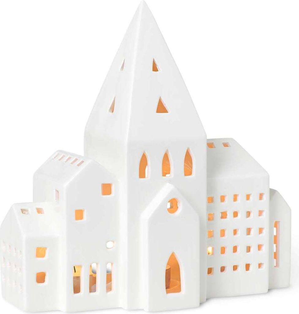 Kähler Design Urbania Tivoli Faro In Ceramica Bianco Nimbus, H 17 Cm – Portacandele Decorativo Di Design