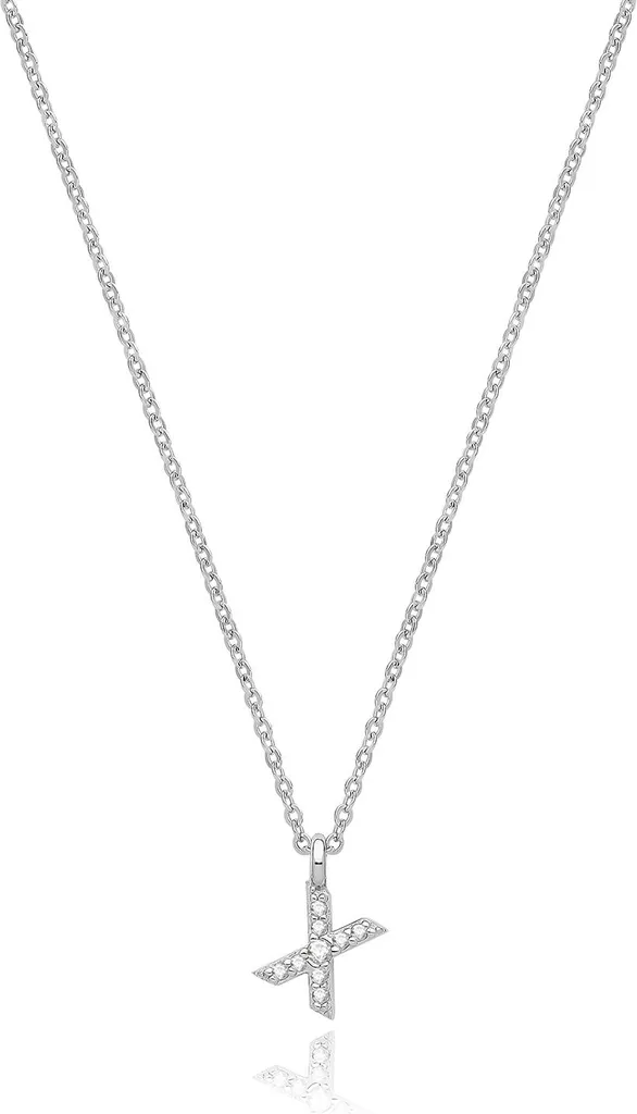 Collier Argent Rhodié Femme Lettre sertie de Zirconium Brillance Durable