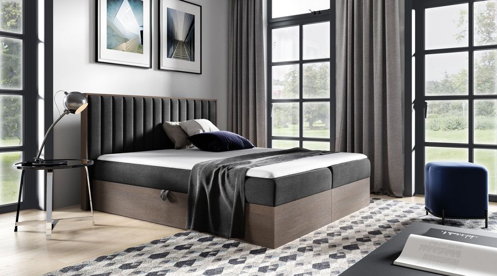 Kontinentales Bett 200x200 CHANTELLE 4 - dunkle Eiche / Graphit + GRATIS Matratzenauflage