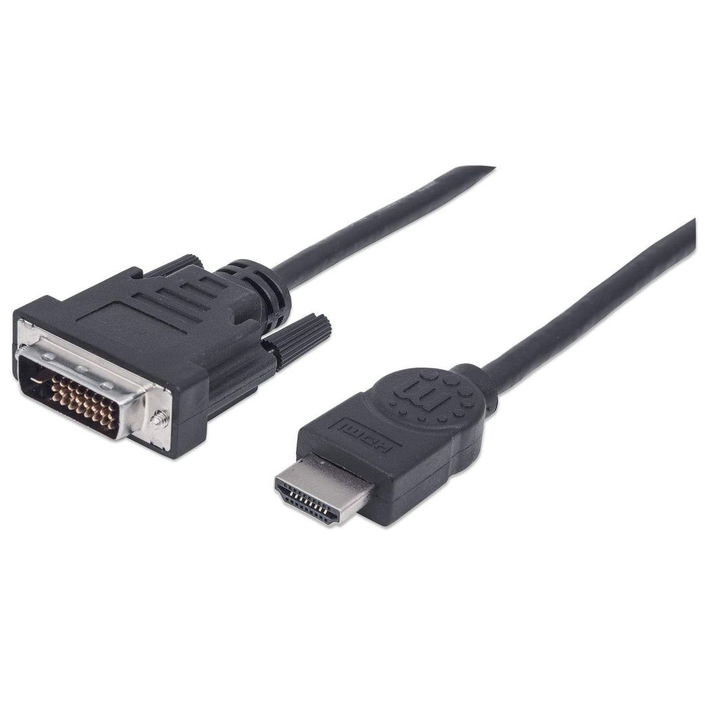 Manhattan HDMI to DVI-D 24+1 Cable, 1.8m, Male to Male, Black, Dual Link, Compatible with DVD-D, Lifetime Warranty, Polybag