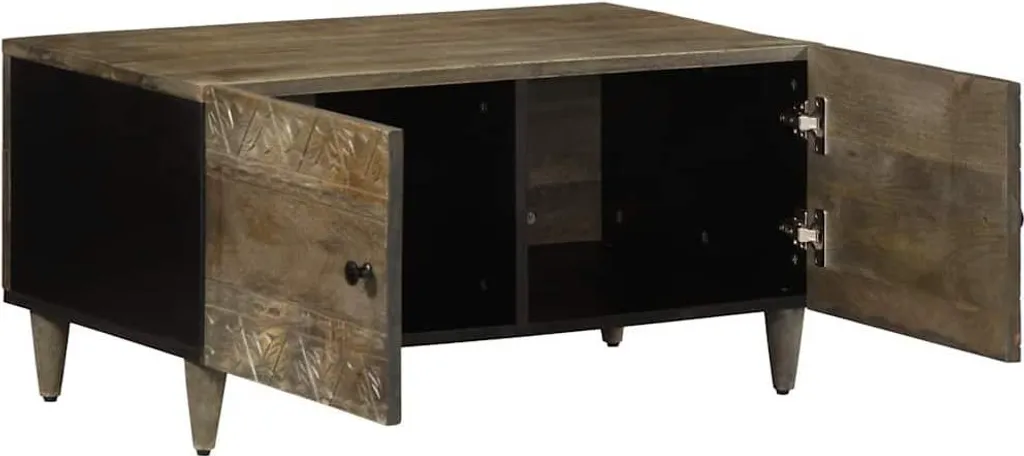 Tavolino grigio chiaro 80x50x40 cm in legno massiccio di mango