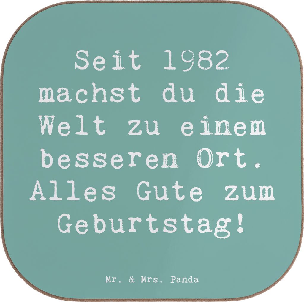 Mr. & Mrs. Panda Untersetzer für Gläser Spruch 1982 Geburtstag - Meeresbrise - Geschenk, Geburtstagsgeschenk, Dankbarkeit zeigen, Holzuntersetzer...