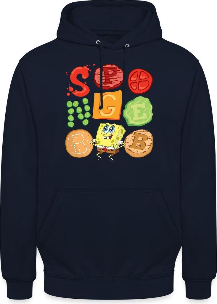 Spreadshirt Spongebob Schwammkopf Burger Zutaten Design Uni Hoodie, L, Navy