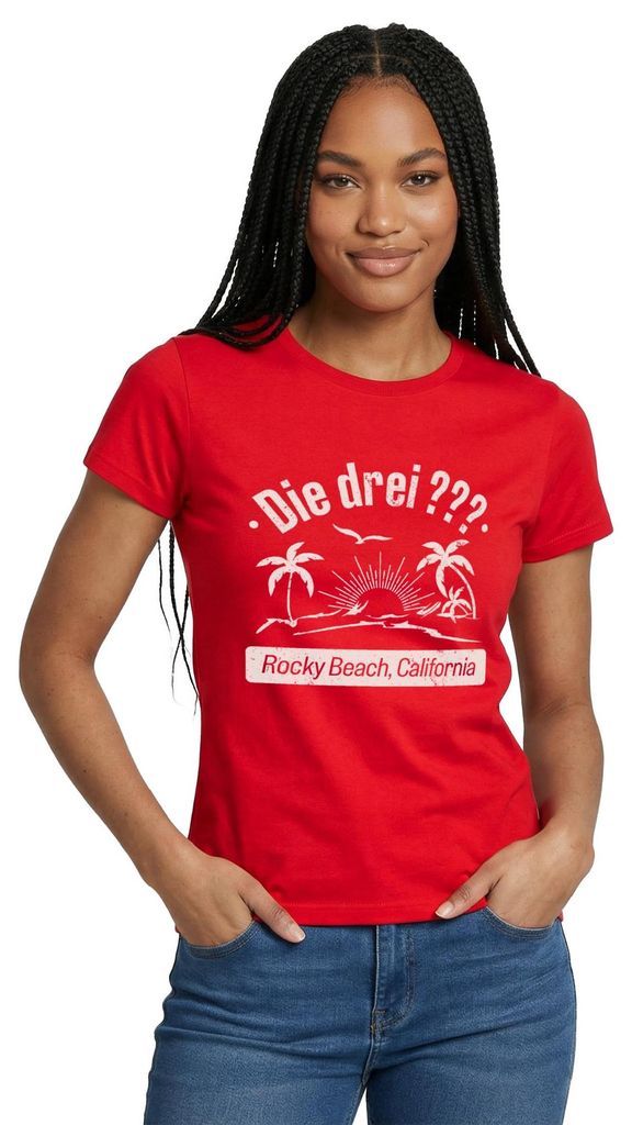 Spreadshirt Die Drei Fragezeichen Rocky Beach Design Mit Palmen Frauen T-Shirt, M, Rot