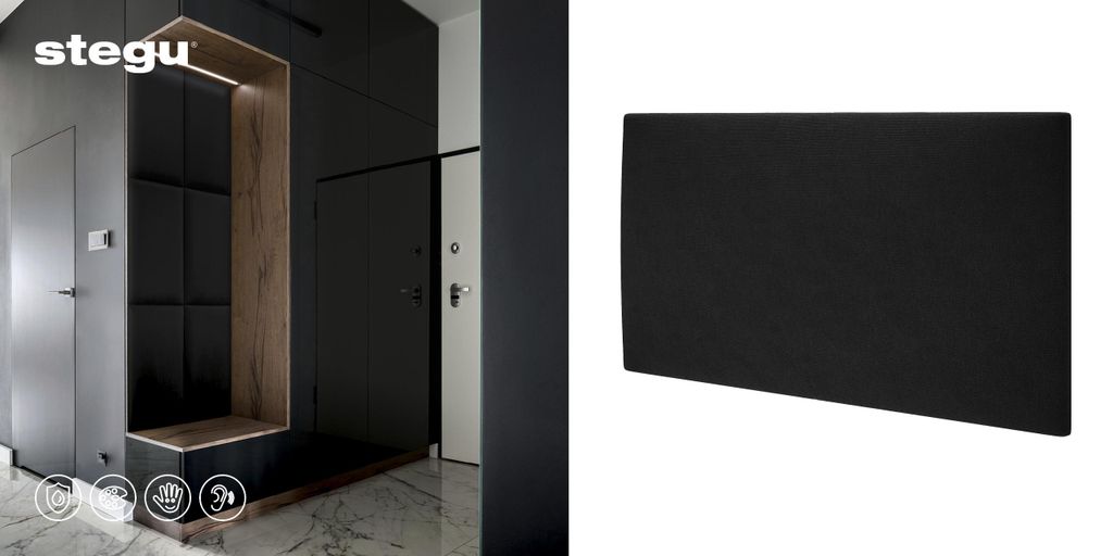 Stegu mollis Basic Plus Akustikpaneel Rechteck 30x60 cm Möbelvelours Schwarz