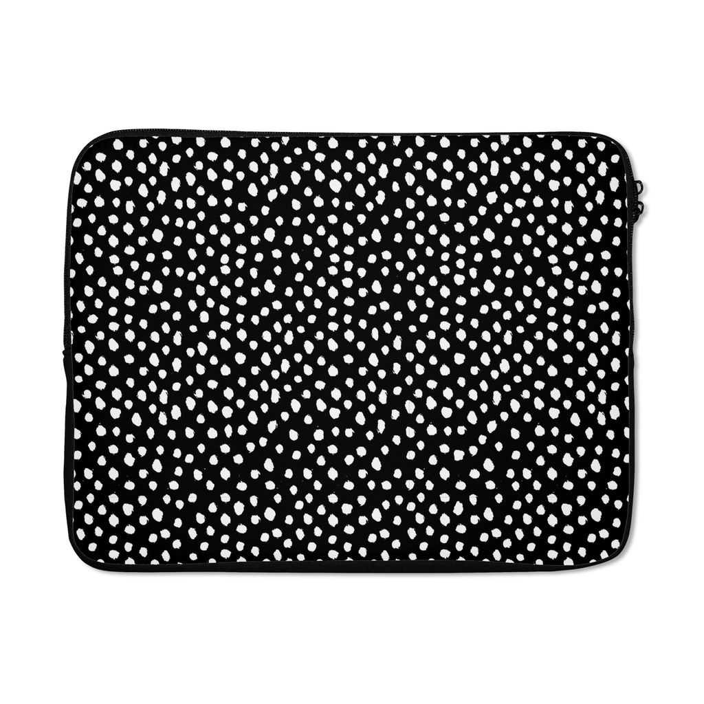MuchoWow Laptop Hülle 17 Zoll Laptoptasche Schwarz - Weiß - Muster - Polka dots - Zipper - Schutzabdeckung