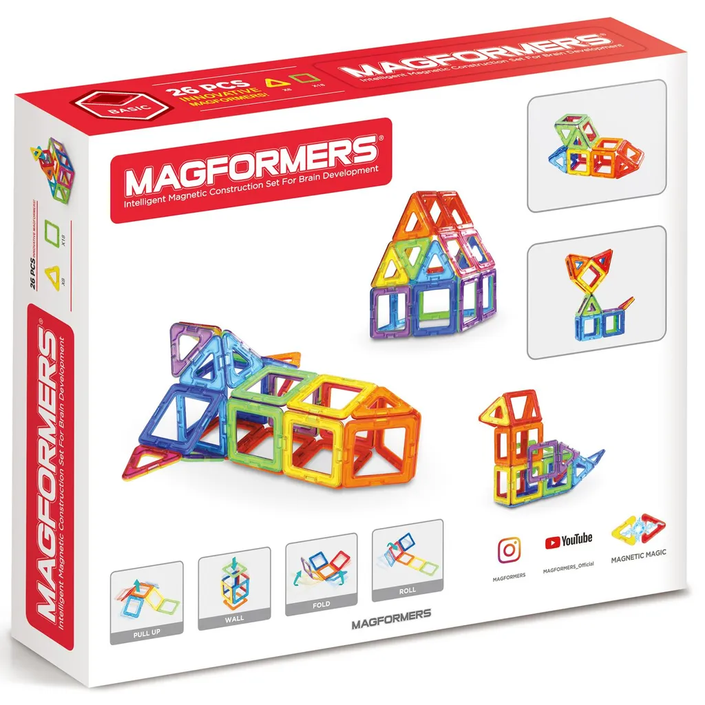 Magformers 701004 Basic 26EL : Coffret Aimanté Créatif Multi-Couleurs