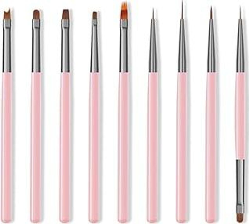 Nail Art Pinsel Set, 9pcs Nageldesign Malerei Pinsel, Professionelle Nail Art Design Pinsel, Nail Fine Liner Pinsel, Rosa