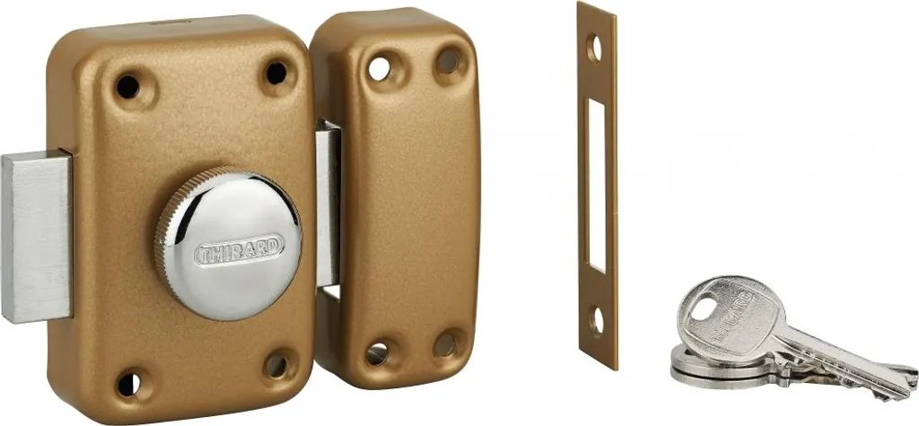 Verrou double entrée Apache Thirard cylindre 45mm en acier époxy or