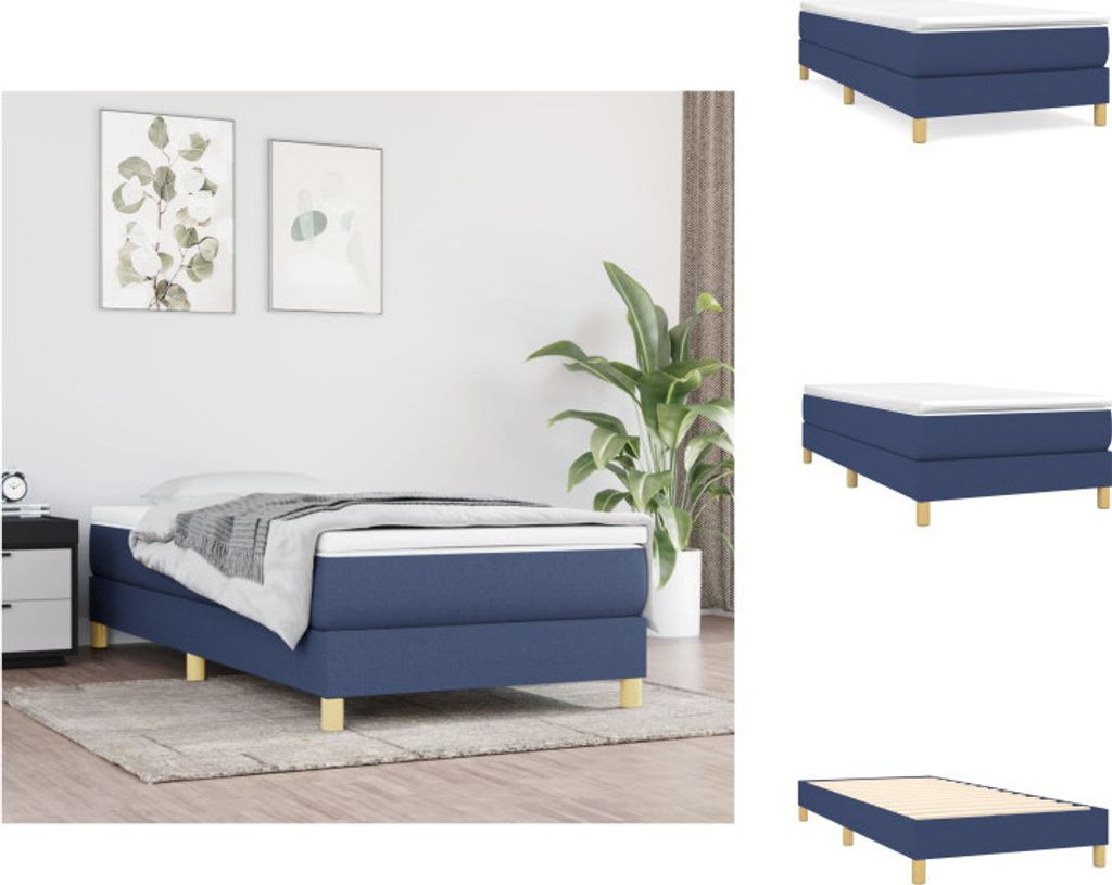 vidaXL Boxspringbett mit Matratze Blau 90x200 cm Stoff - Betten & Bettgestelle