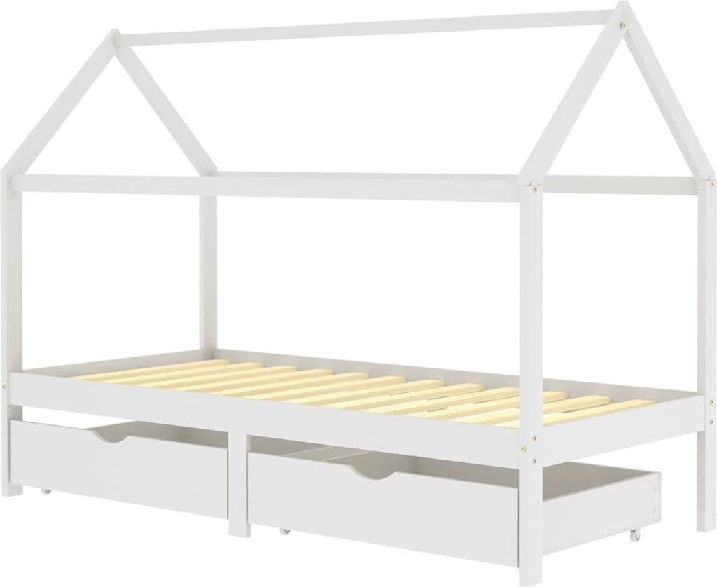 "WINTER SALE"Kinderbett - elegante Design - Einzelbett - mit Schubladen Weiß Massivholz Kiefer 90x200 cm - Kinderbetten NEU6219485