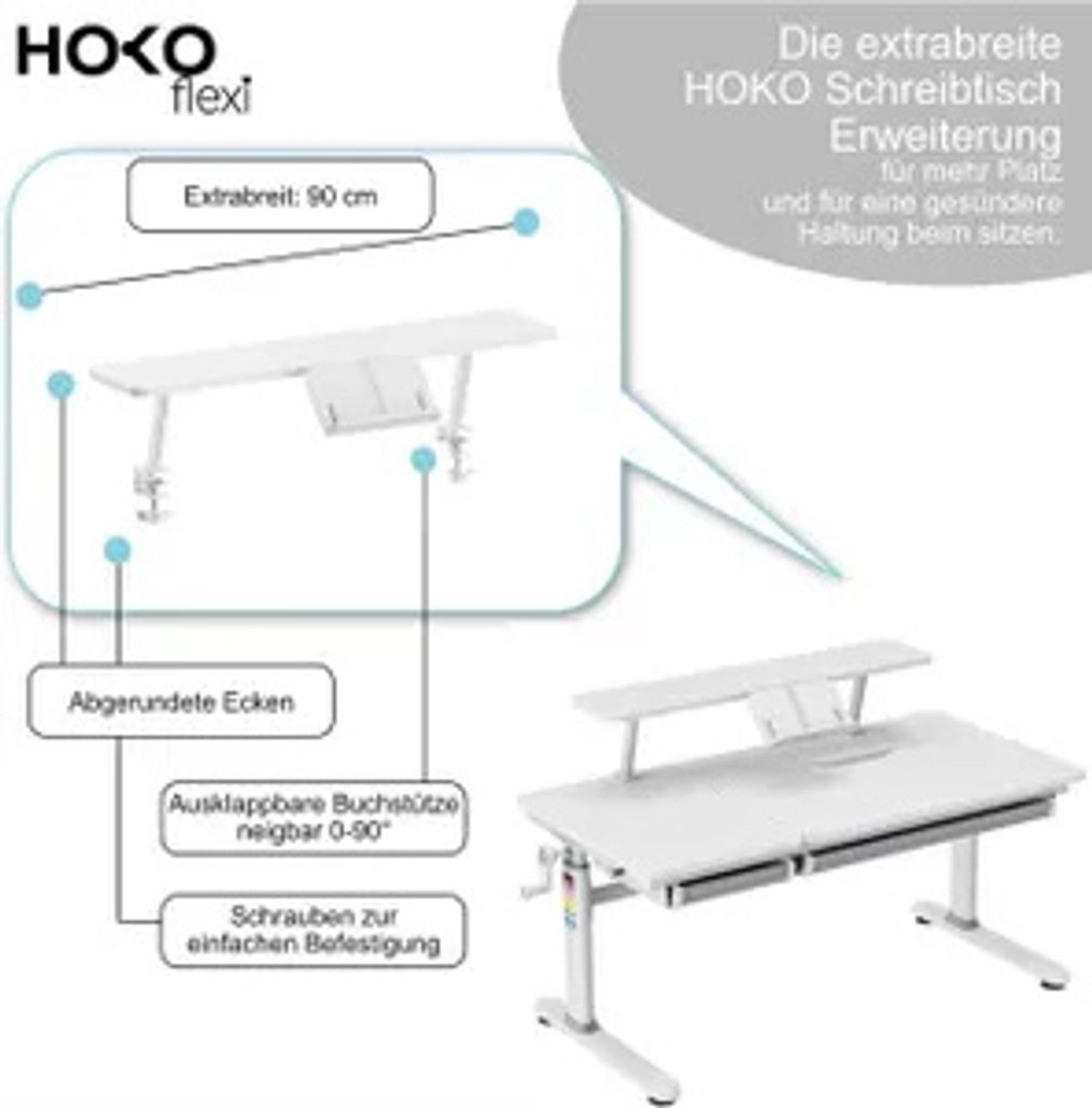 HOKO®  Kinderschreibtisch höhenverstellbar, Weiß Produktbild 