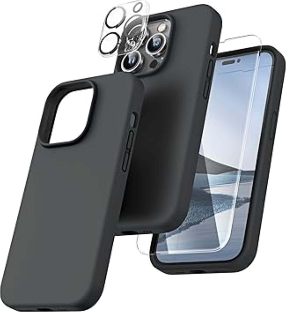 Handyhülle für iPhone + Schutz Glas + Kamera-Schutz – 3-in-1 Set, stoßfest, kratzfest, Sichtschutz Schwarz oder Transparent – Schwarz+ 3D Di...