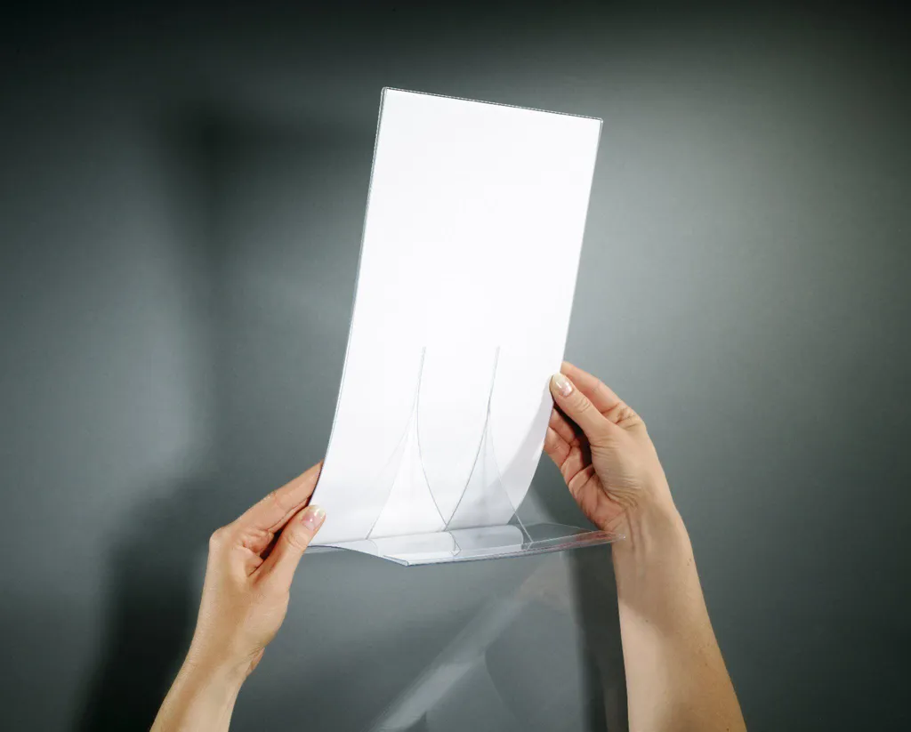 Support de menu incliné A5 en plexiglas transparent pliable SIGEL - 10