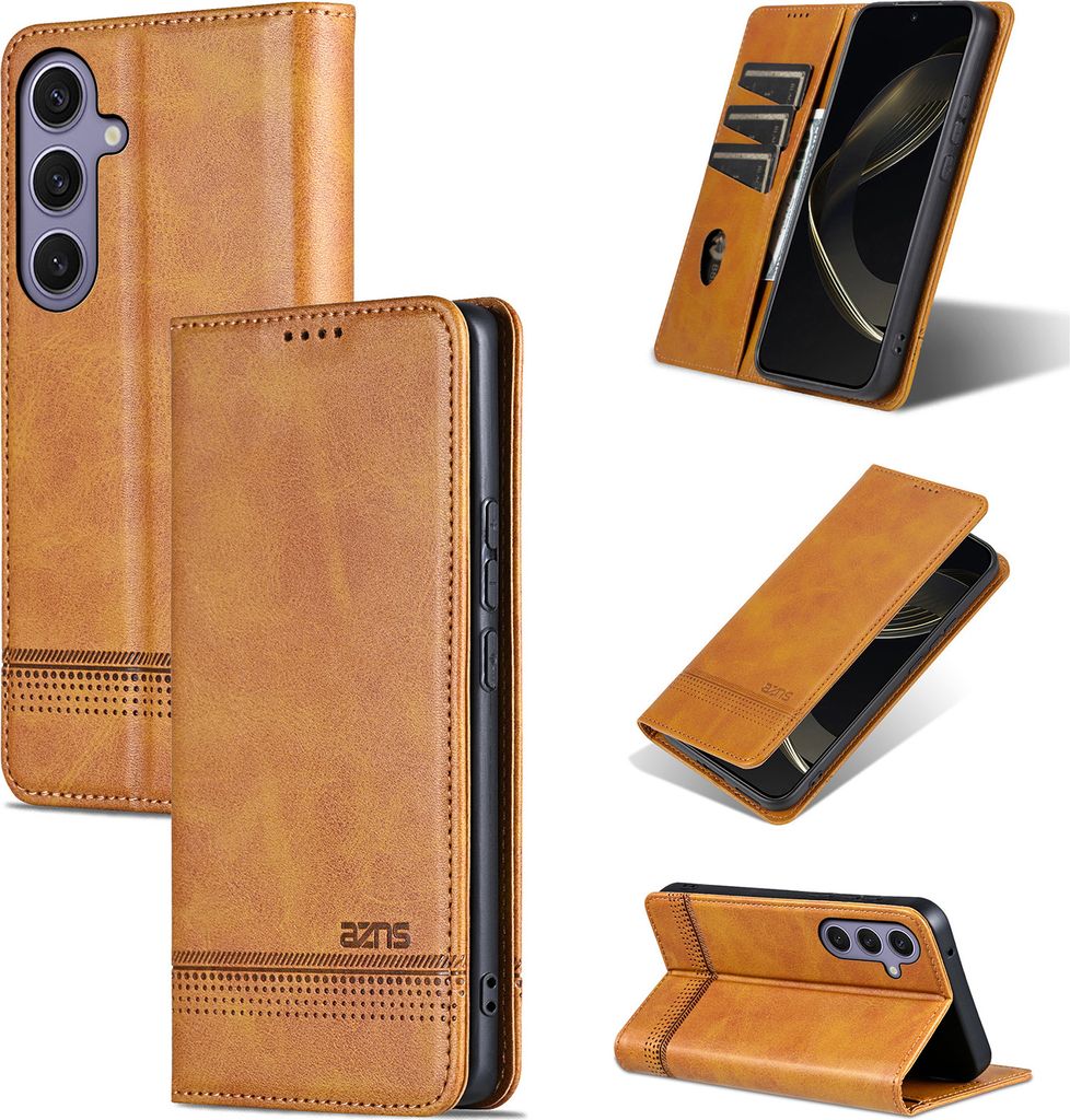 Leder Hülle für Samsung Galaxy S25 FE, Klapphüllen Brieftasche Magnetverschluss Ständer Schutzhülle Gelb