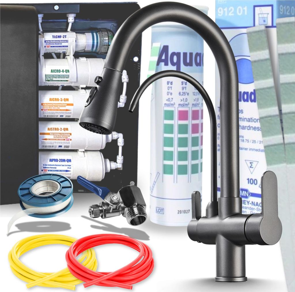 Küchenarmatur 3-Wege Ausziehbar Keramikventil Grafit