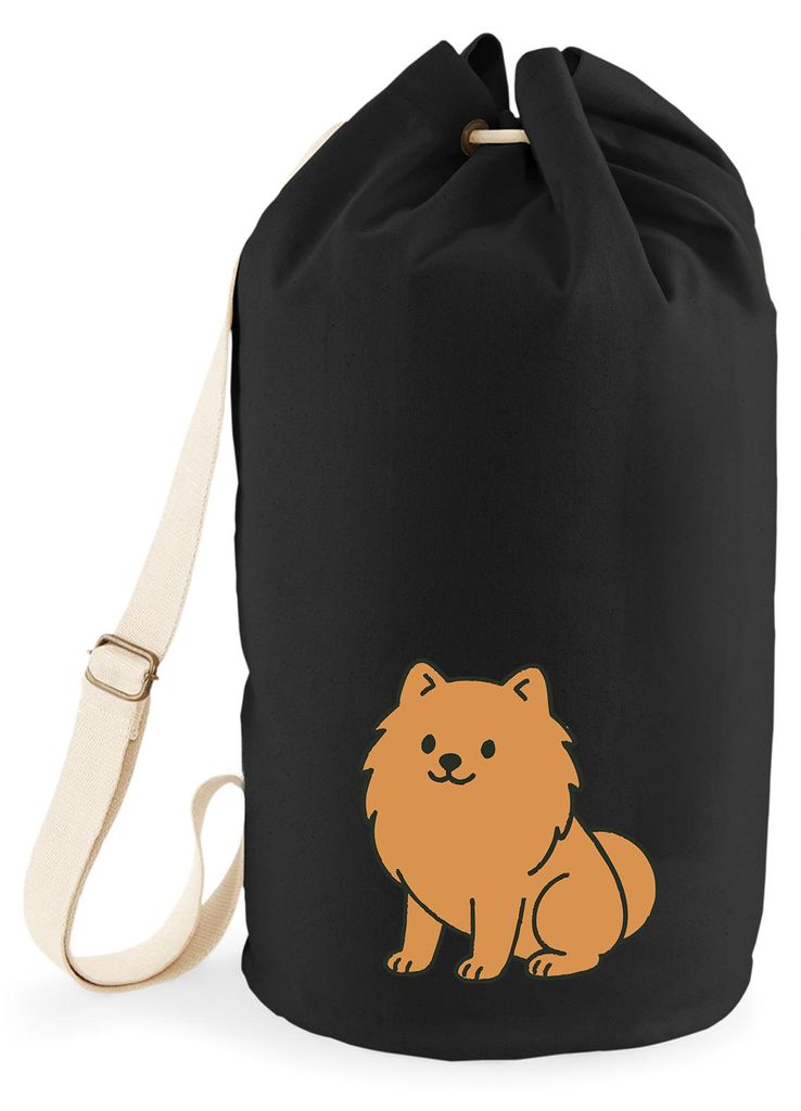 Huuraa Seesack Zwergspitz Comic Pomeranian 20 Liter Black Baumwolle Rucksack Geschenkidee