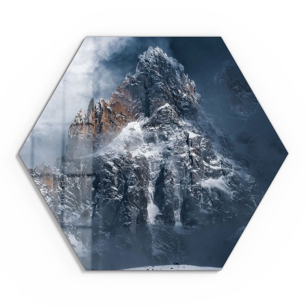DEQOART Glasbild Echtglas 40x35 cm 'Gipfel im Nebellicht' Wandbild Bild modern Deko