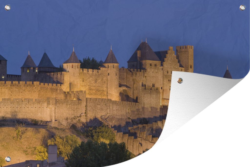 MuchoWow 120x80 cm Outdoor-Poster Gartendeko Sichtschutz Garten Poster für den Garten Carcassonne - Beleuchtung - Schloss