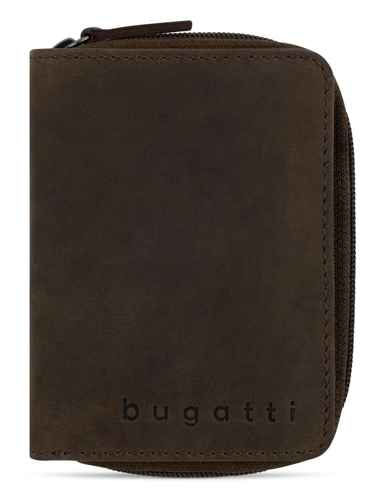 Porte-monnaie zippé Bugatti Luca marron contre la perte de cartes