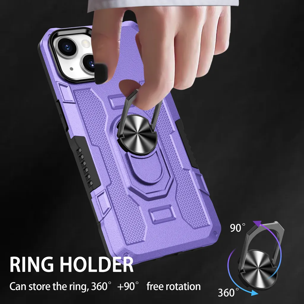 Custodia iPhone 15 Armor Viola: Protezione Militare con Anello Supporto - 7