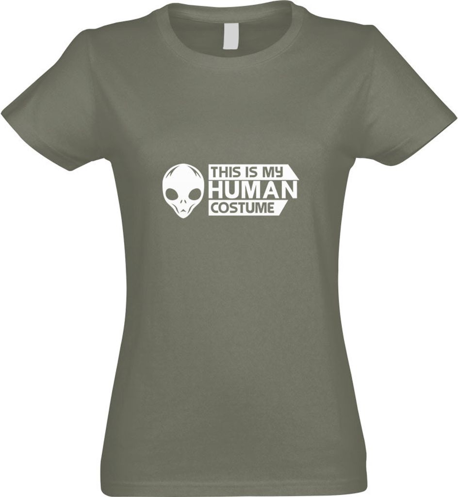 Kiwistar - T-Shirt tailliert - Damen - Olive - This is My Human Costume - mit Motiv Bedruckt - Funshirt Design - Sport - Freizeit - Damen - S