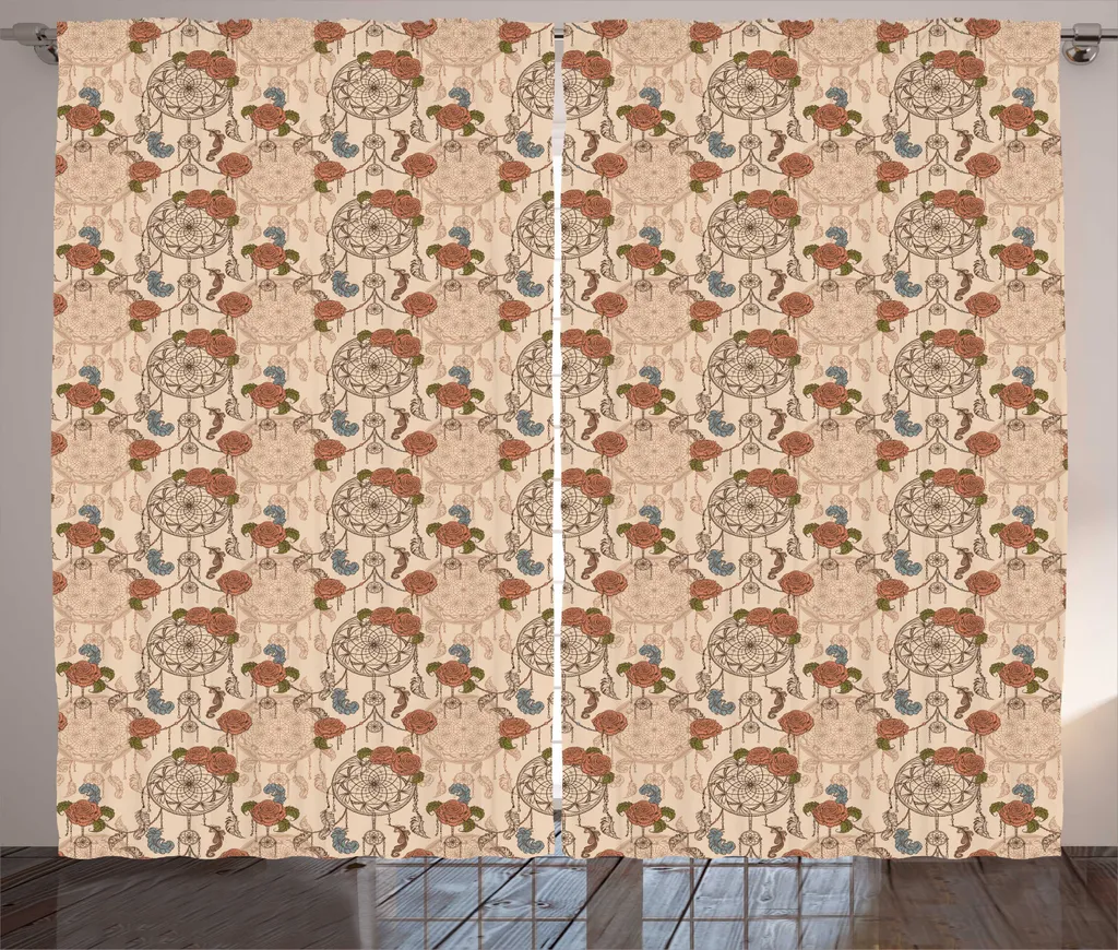 ABAKUHAUS Rideau Rustique à Roses Vintage Moutarde 280 x 225 cm