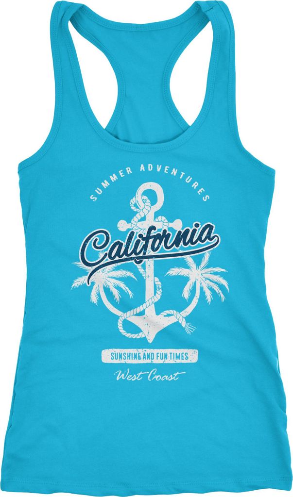 Damen Tank-Top Anker Palmen Anchor Palms Racerback Baumwolle Slim Fit Neverless türkis L