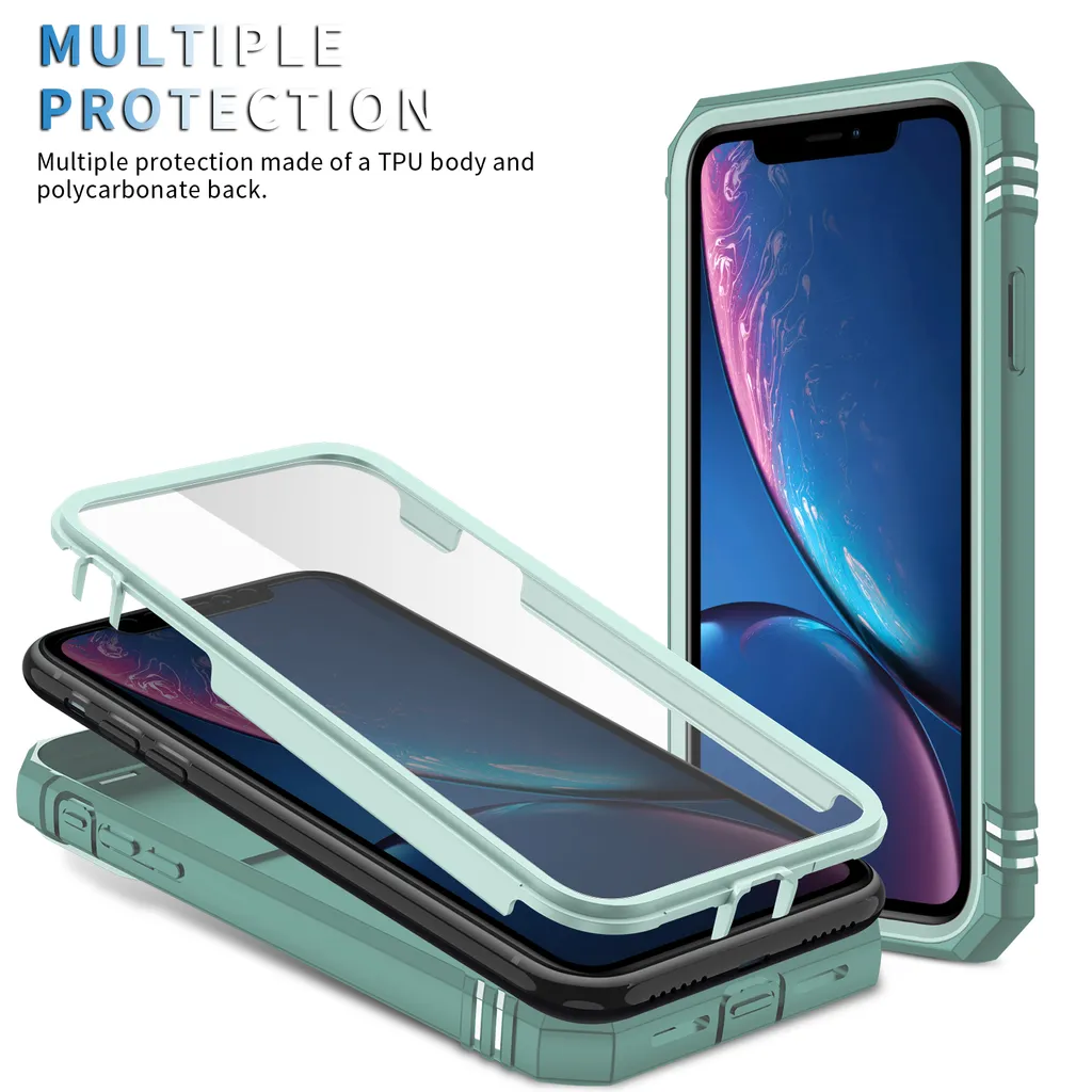 FLLAO Custodia Per IPhone XR Con 2 Pellicole Vetro Temperato - Protezione Antiurto Militare, Antigraffio Retro Ghiacciato Nero - 2