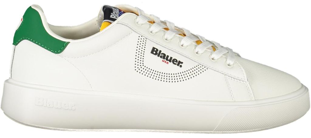 Weißer Herren-Sportschuh mit grünen Details und Schnürsenkeln