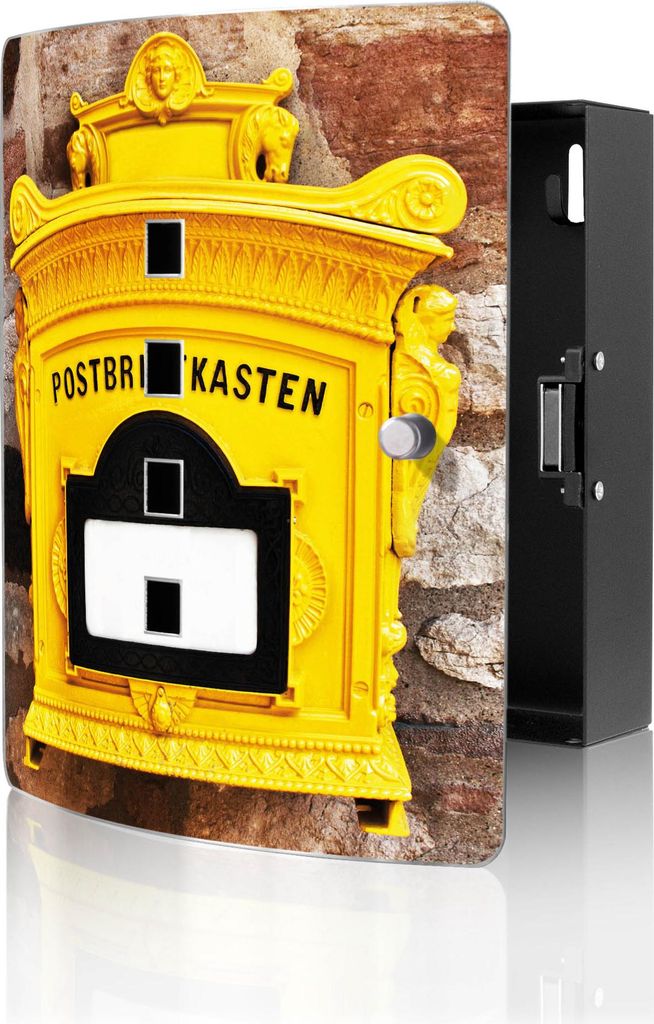 banjado Design Schlüsselkasten aus Edelstahl für 10 Schlüssel, Schlüsselschrank 24 x 21,5 x 7cm groß mit Magnetverschluss, Historischer Postka...