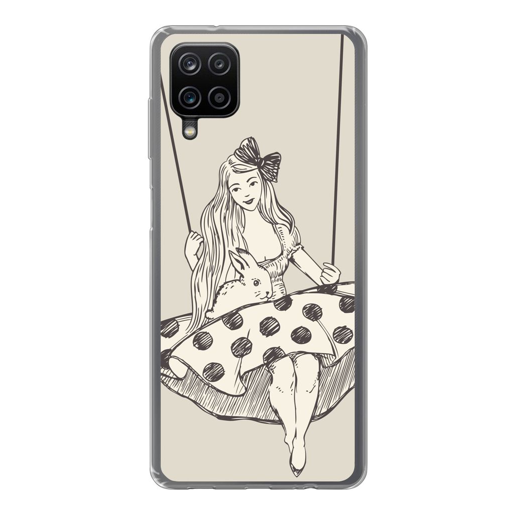 MuchoWow Handyhülle Schutzhülle Hülle für Samsung Galaxy A12 Mädchen in gepunktetem Kleid mit Kaninchen Silikon Softcase Handy Hülle - Bild