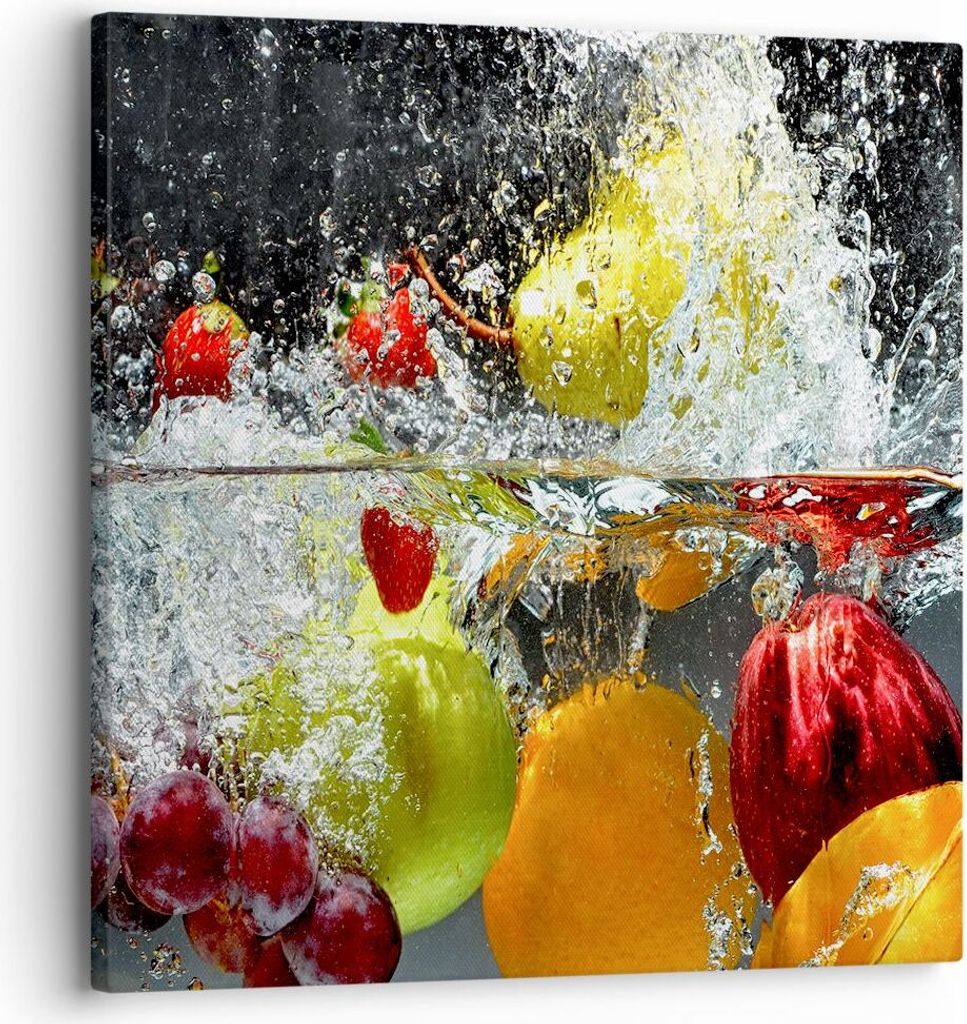 Bild auf Leinwand - Leinwandbild - Früchte Wasser Spritzer Essen - 30x30cm - Wand Bild - Wanddeko - Leinwanddruck - Bilder - Kunstdruck - Wanddeko...