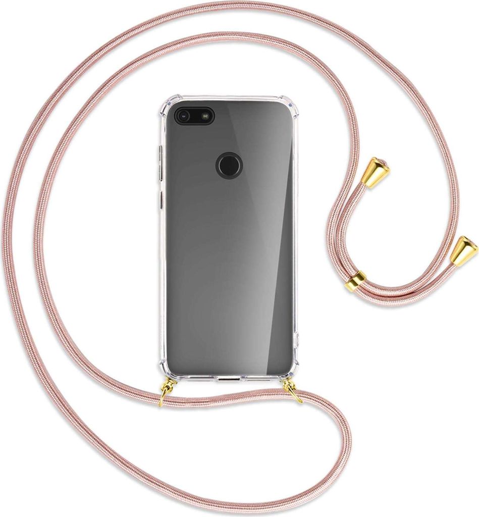 Handykette Backcover-Schutzhülle mit Band (Metall goldfarben) für Motorola Moto E6 Play - roségold