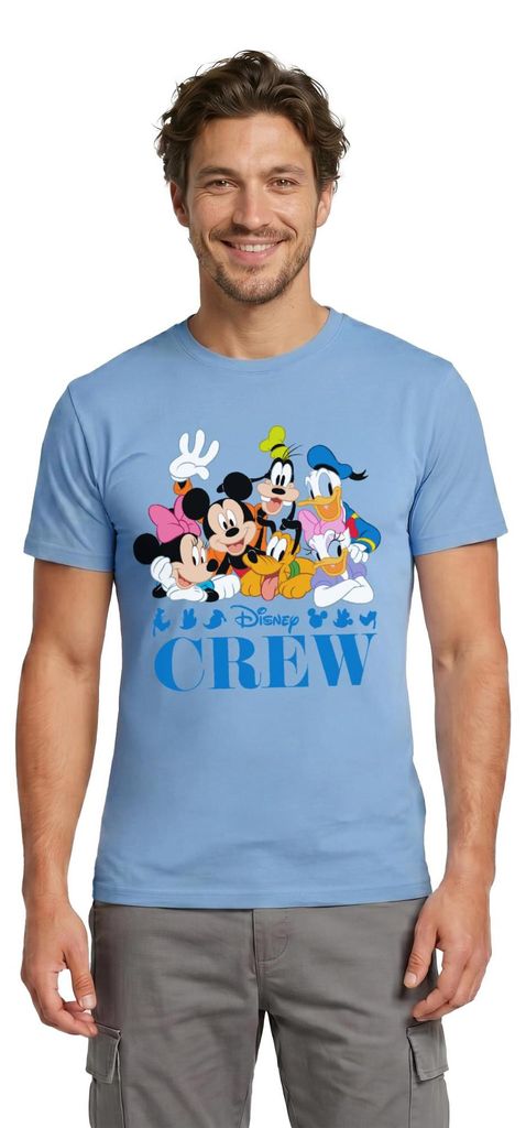 Mickey & Minnie Pluto Goofy Daisy Donald Crew Männer T-Shirt, S, Carolina Blue