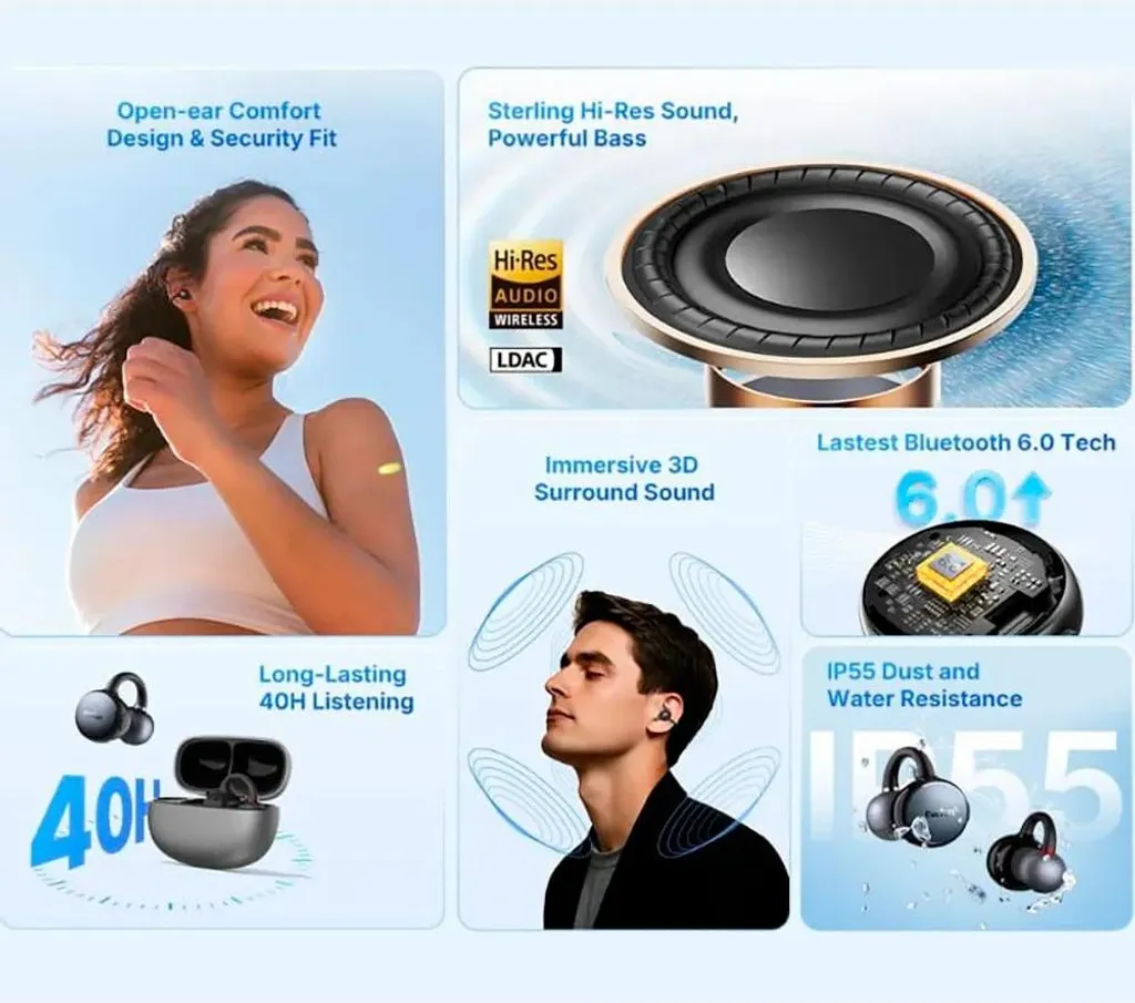 Earfun Clip Écouteurs Sans Fil Noir - Taille Unique Haute Performance