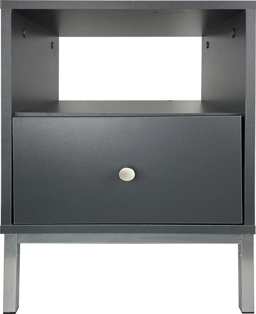 Nachttisch, graphit mit silber verchromten Metallbeinen, mit Schublade 58x40x40, Lofoten, moderner Stil REVE anthrazit