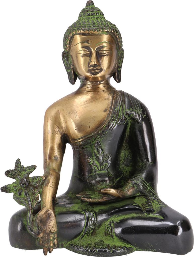 Buddha Statue aus Messing Medizin Buddha 18 cm - Modell 5, Grün, Buddhas