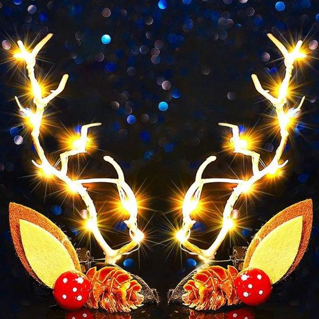 Barrettes de Noël à LED avec bois de renne lumineux pour vos cheveux