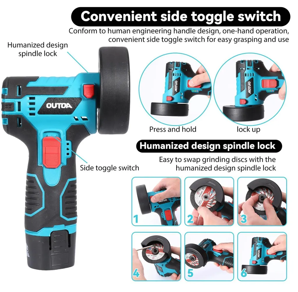 Mini meuleuse d'angle sans fil 12V 19500 tr/min avec batterie Li-Ion - 3