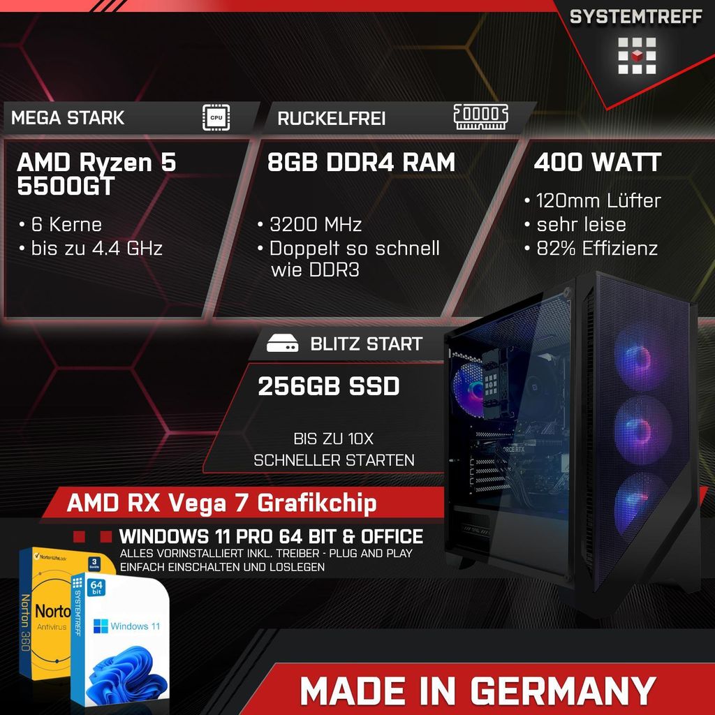 SYSTEMTREFF Gaming Komplett Set - AMD Ryzen 5 5500GT - AMD Produktbild 2