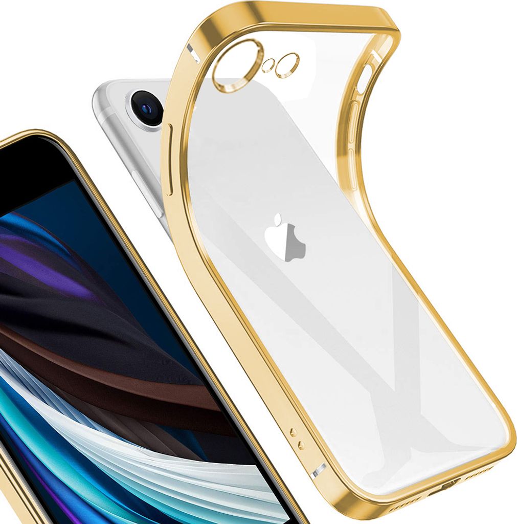 iPhone SE 2020 Hülle, LaimTop Leicht Transparent Klar Gel TPU Silikon Quadratisch Überzug Rahmen Schutzhülle für iPhone SE 2020 Gold