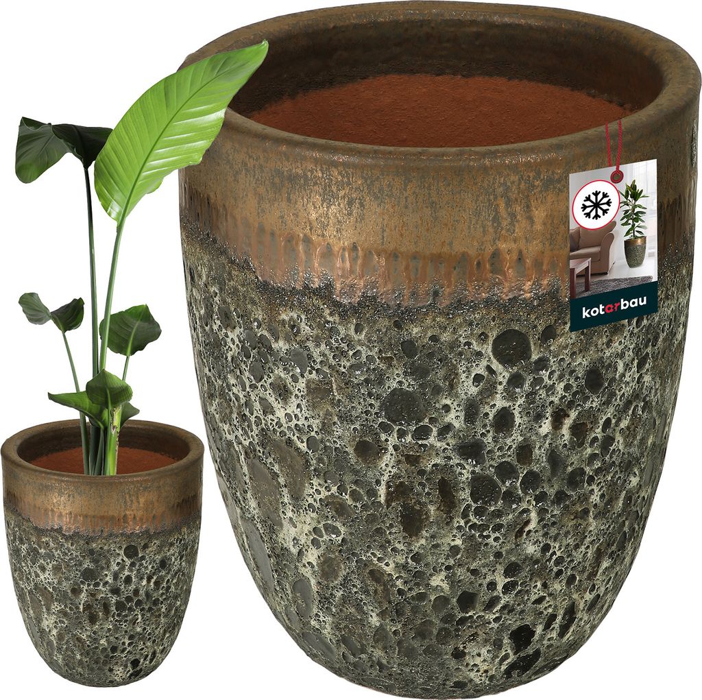KOTARBAU Blumenkübel Höhe 46 cm 37 cm Blumentopf Gold Keramik Pflanzkübel frostsicher Übertöpfe für draußen Flower Pot Outdoor & Indoo...
