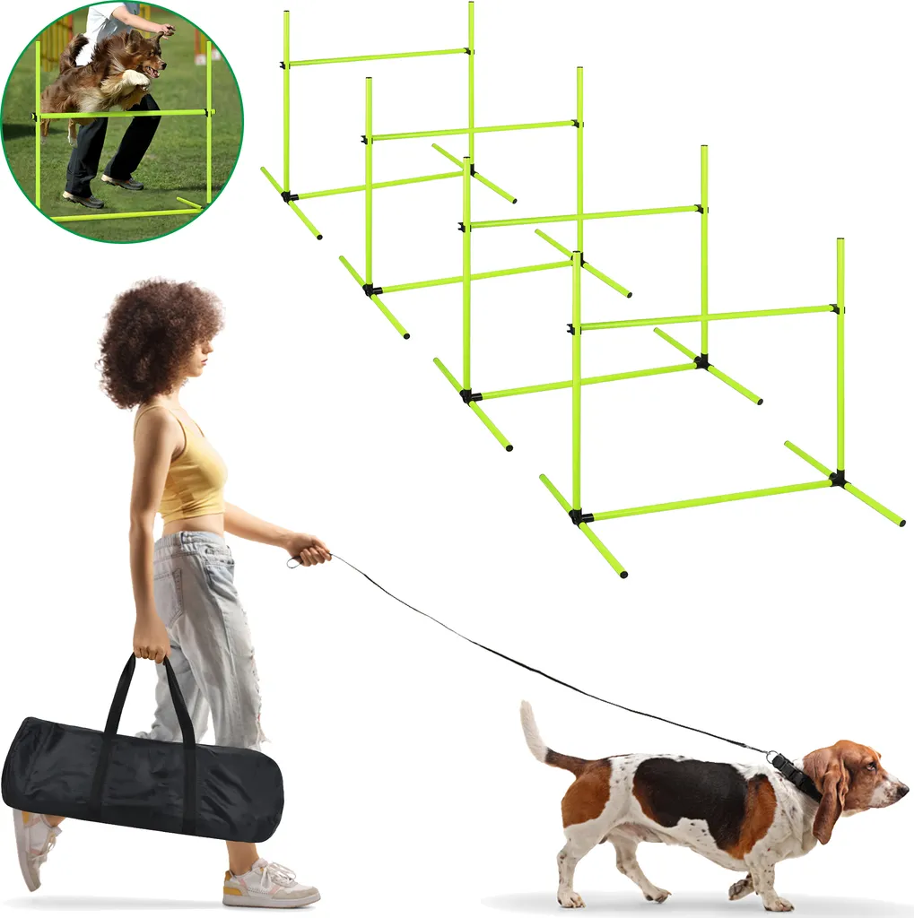 LZQ Set de 4 haies d'agilité pour chiens avec sac de transport vert