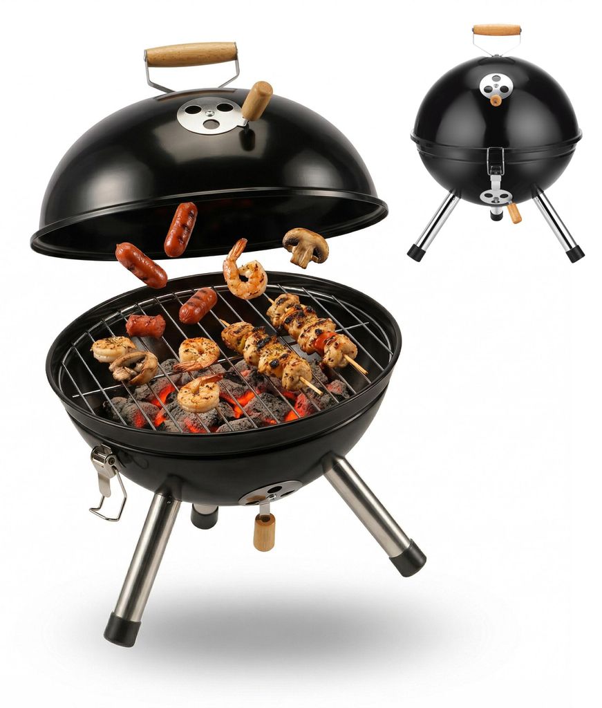 Relaxdays Mini Kugelgrill, tragbar, Ø 30 cm, Picknickgrill Produktbild 